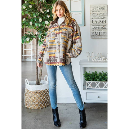Desert PlainsVintage Pattern Thick Knit Fringe Shacket