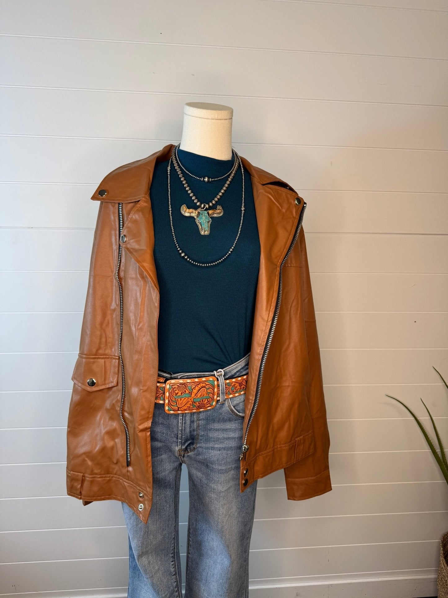 Faux Leather Moto Jacket - medium and large remain