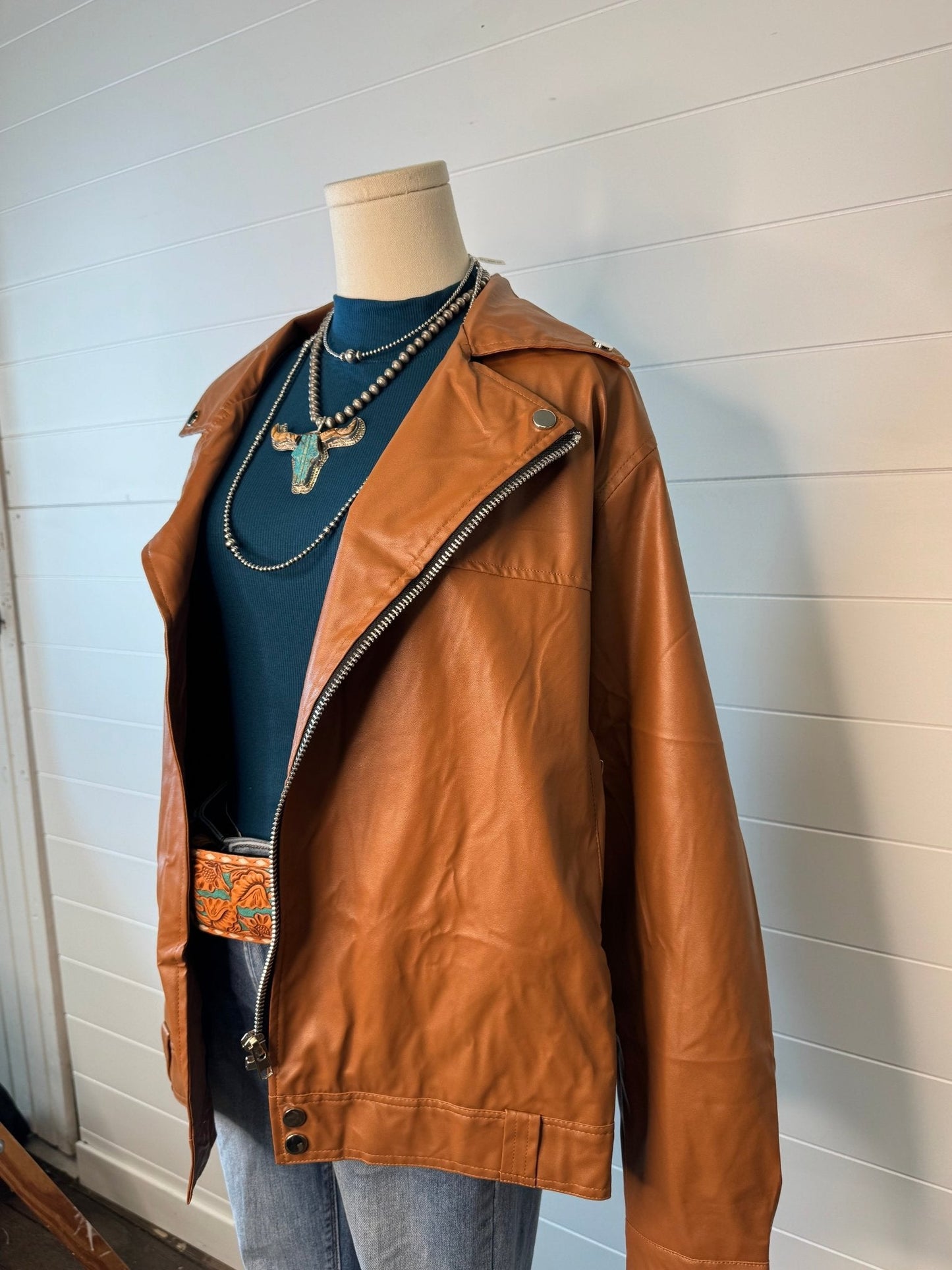 Faux Leather Moto Jacket - medium and large remain