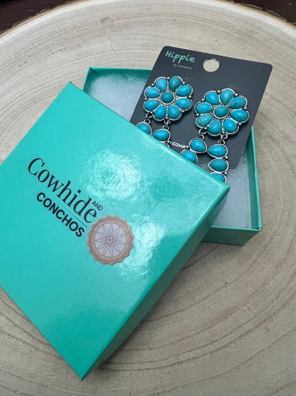 Faux Turquoise Cluster Post Earrings - 2 1/4 inch Statement Size