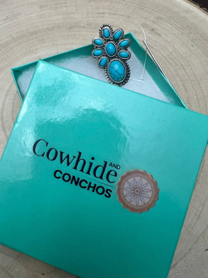 Faux Turquoise Cluster Statement Size Cuff Ring - Adjustable Sizing