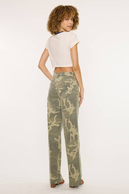 High Rise Camo Wide Leg Jeans by Kan Can