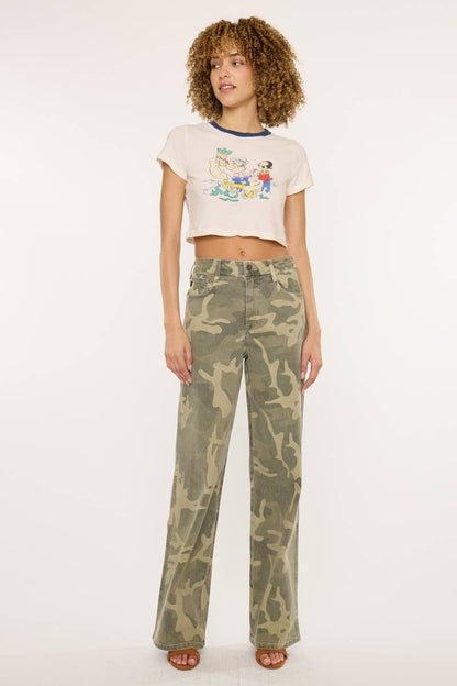 High Rise Camo Wide Leg Jeans by Kan Can