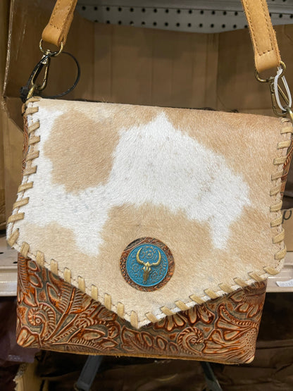 Turquoise Medallion Tooled Crossbody