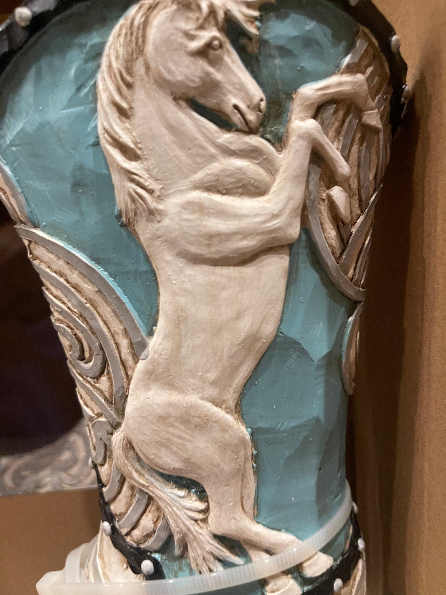 White & Blue Horse Boot Vase
