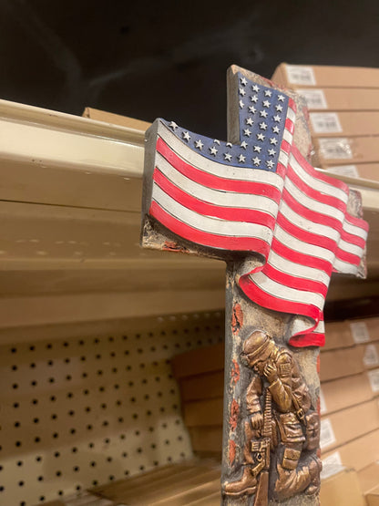 US Flag Praying Solider Cross