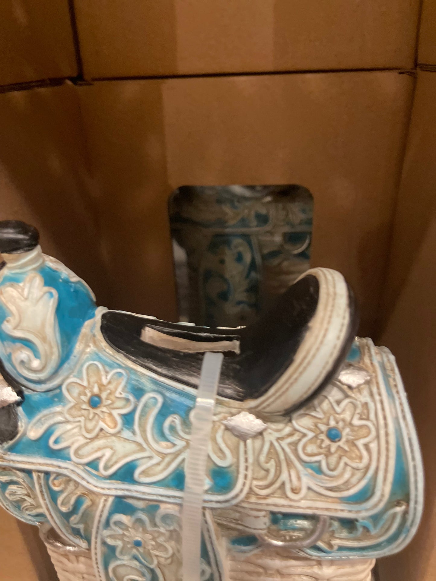 White & Blue Saddle Piggy Bank