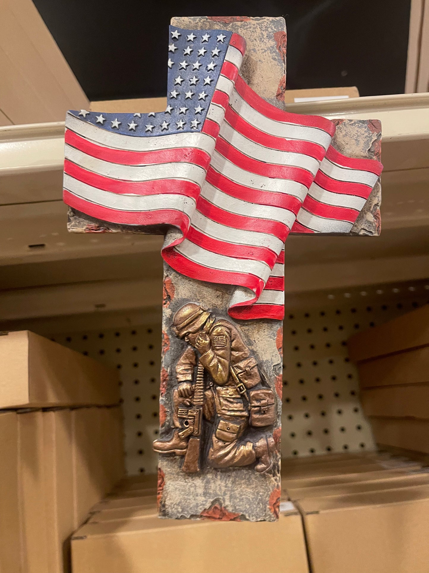 US Flag Praying Solider Cross