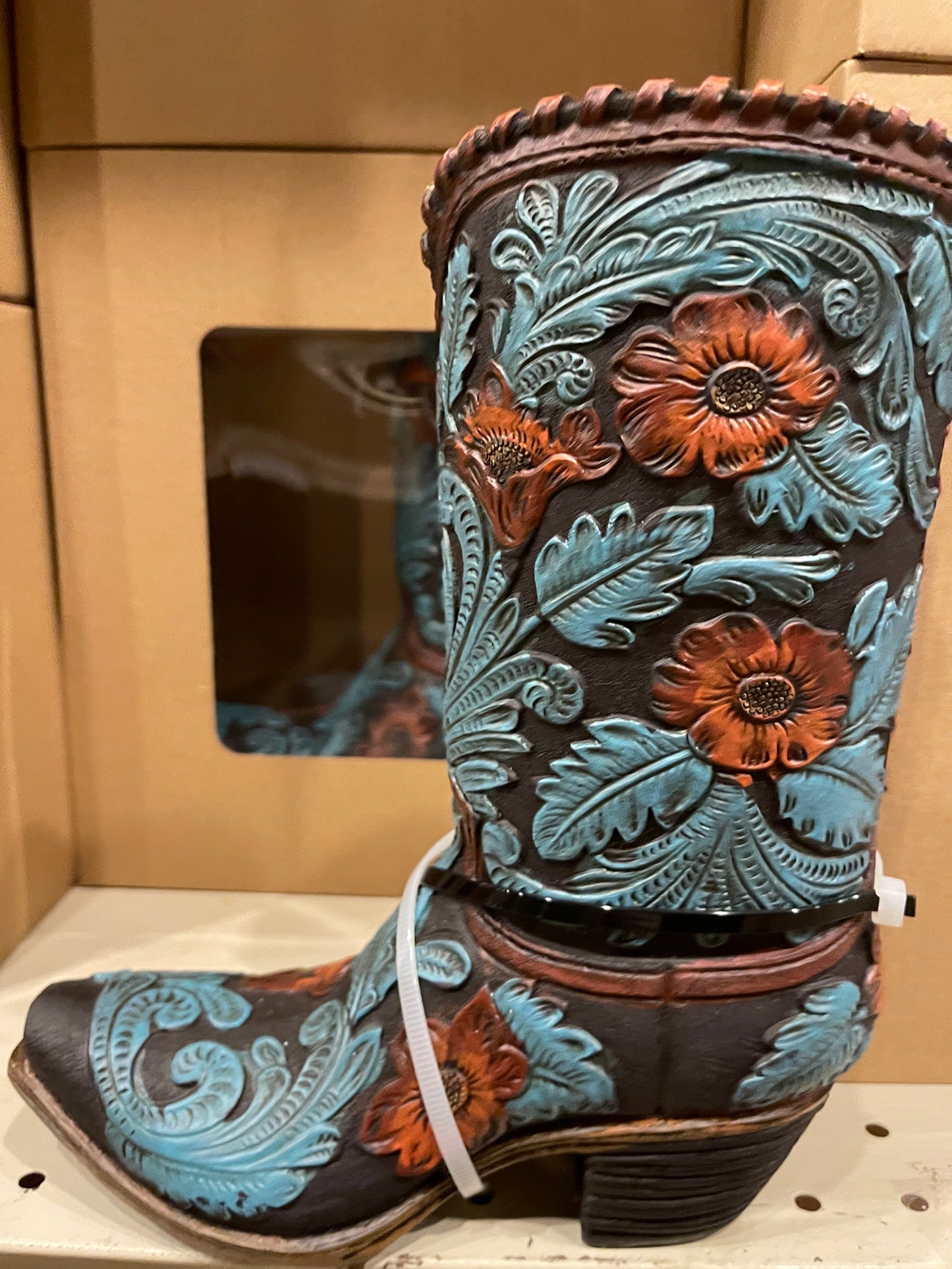 Blue Floral Cowboy Boot Vase