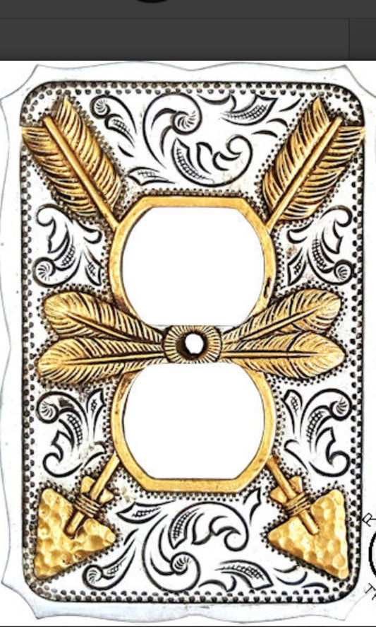 Silver & Gold Feather Outlet Cover Plate
