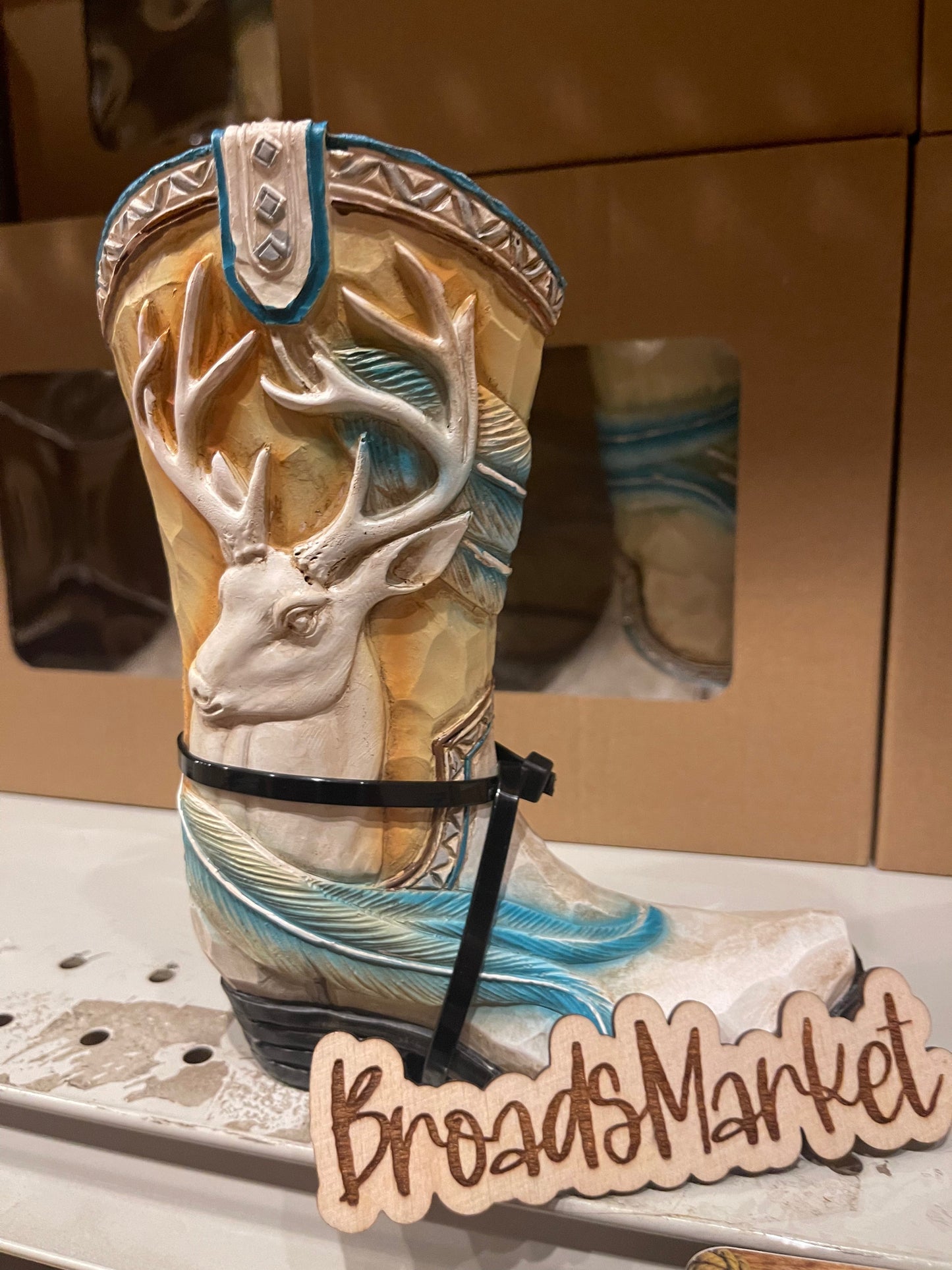 White & Blue Deer Boot Piggy Bank