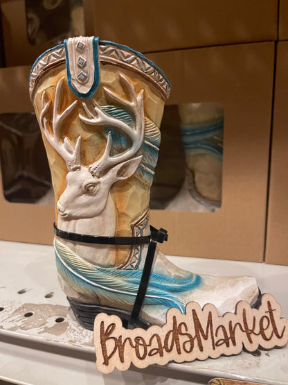 White & Blue Deer Boot Piggy Bank