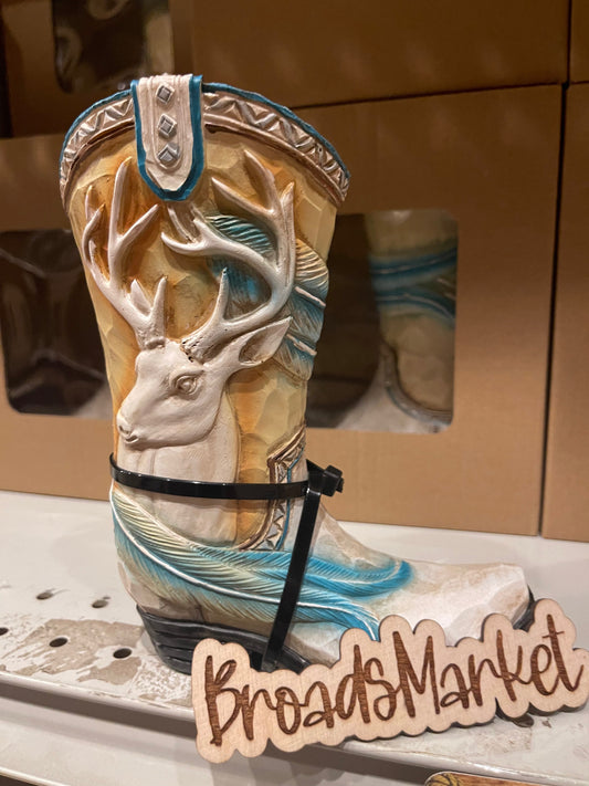 White & Blue Deer Boot Piggy Bank