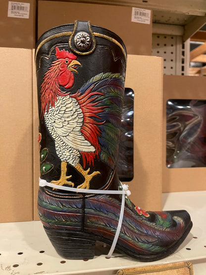Rooster Black Boot Vase
