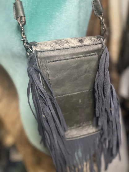 Cowhide Fringe Crossbody Purse Black
