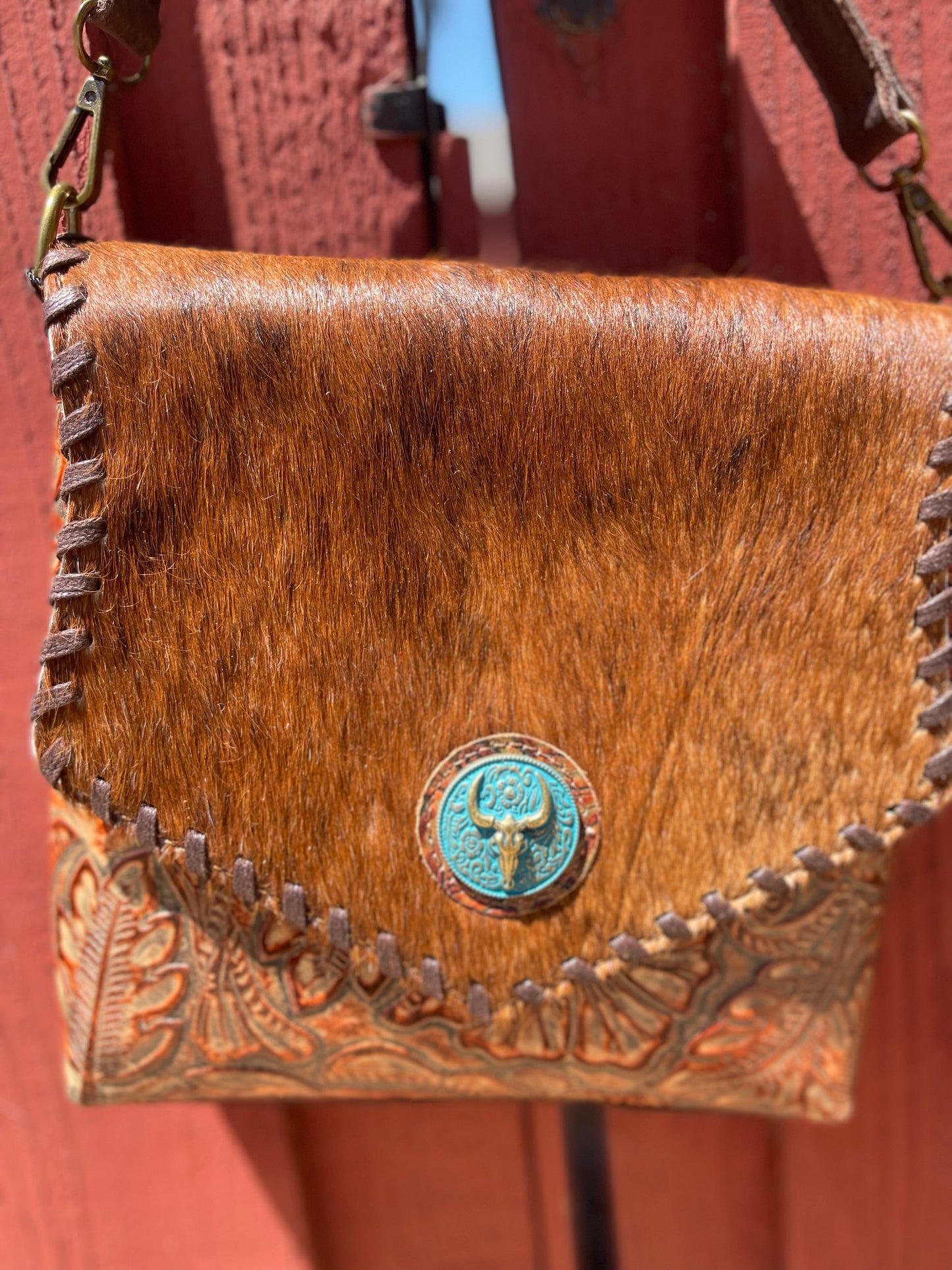 Turquoise Medallion Tooled Crossbody