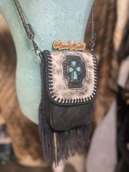 Cowhide Fringe Crossbody Purse Black