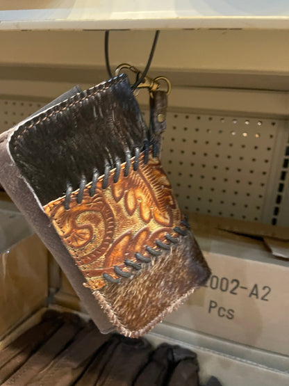 Cowhide Tooled Braided Wristlet Wallets