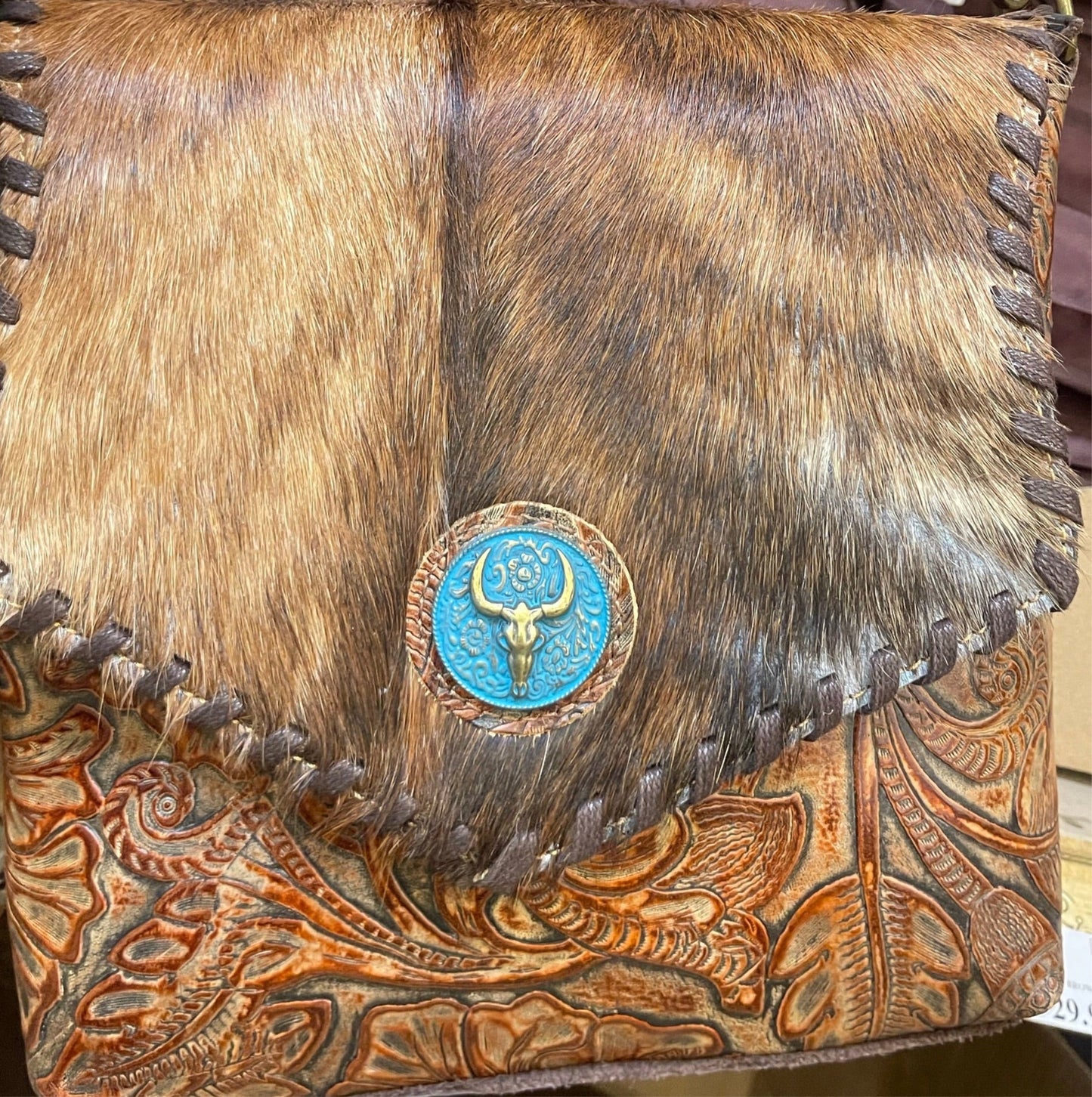 Turquoise Medallion Tooled Crossbody