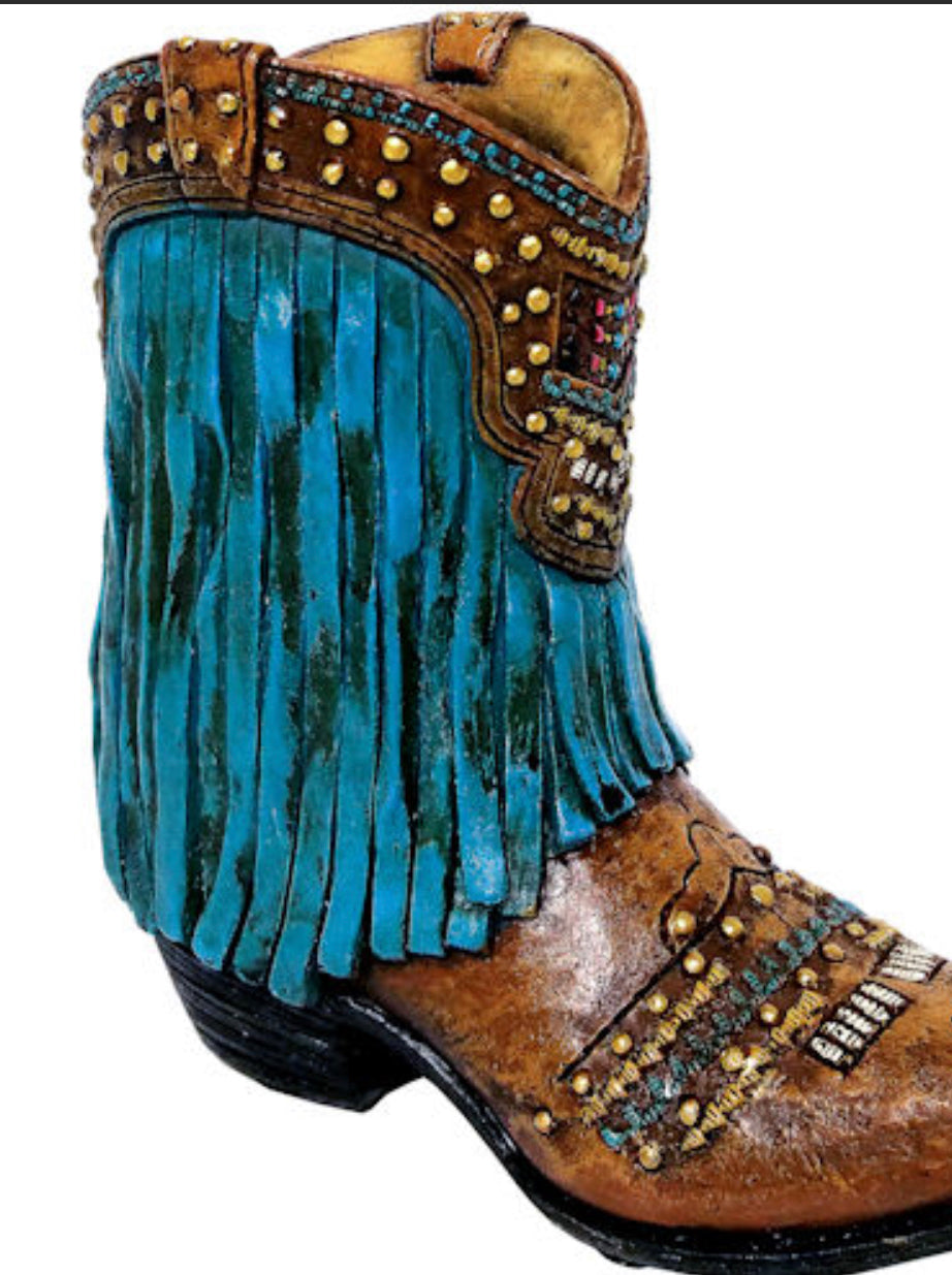 Turquoise Fringe Boot Vase