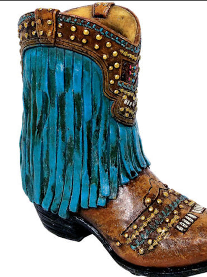 Turquoise Fringe Boot Vase