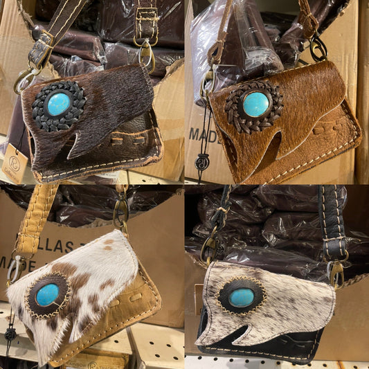Cowhide Turquoise Stone Mini Crossbody Purse