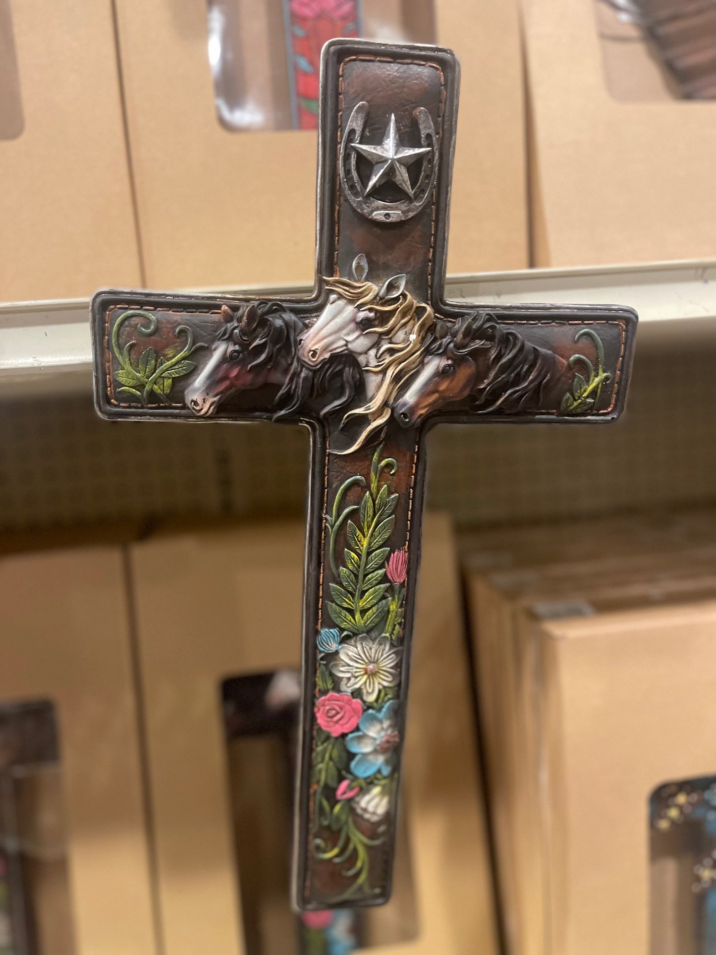 Horse Floral Horseshoe Cross