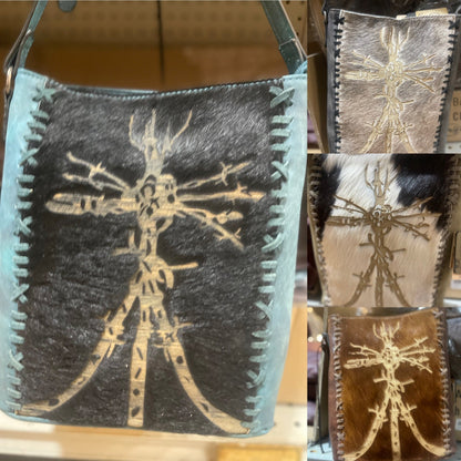 Cowhide Branded Tree Windmill Crossbody Purse