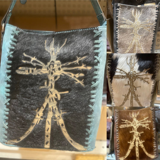 Cowhide Branded Tree Windmill Crossbody Purse