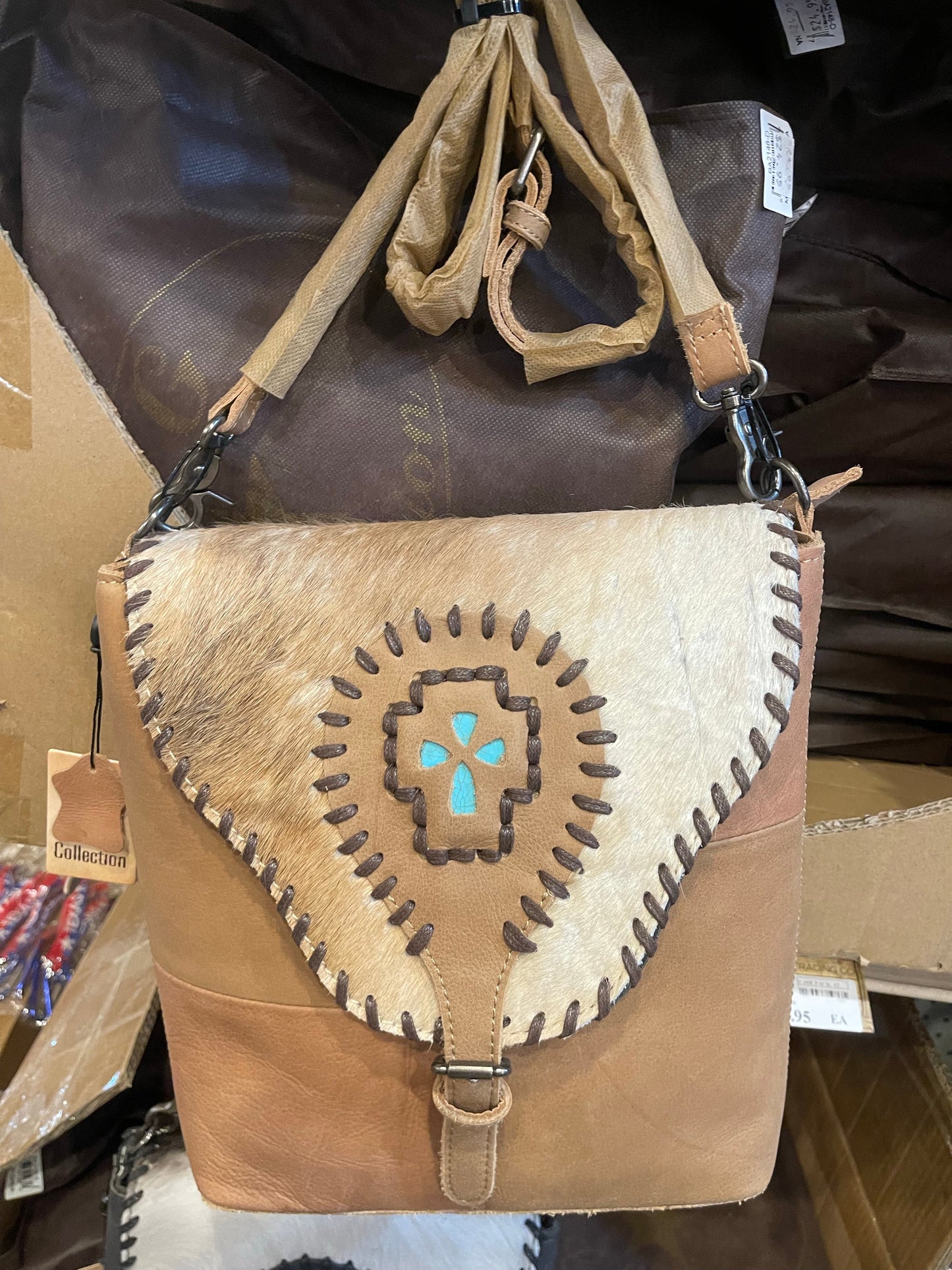 Cowhide Turquoise Stone Crossbody
