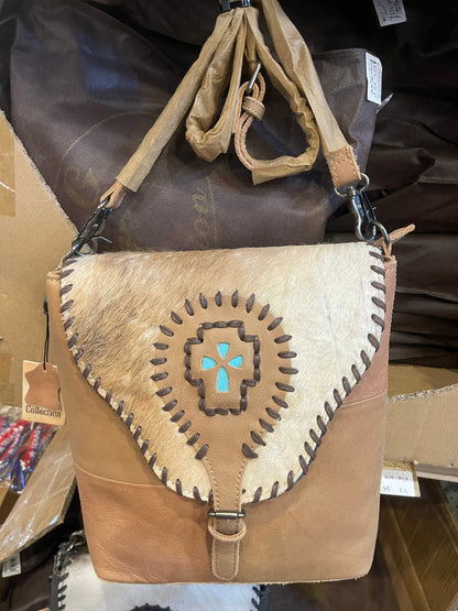 Cowhide Turquoise Stone Crossbody