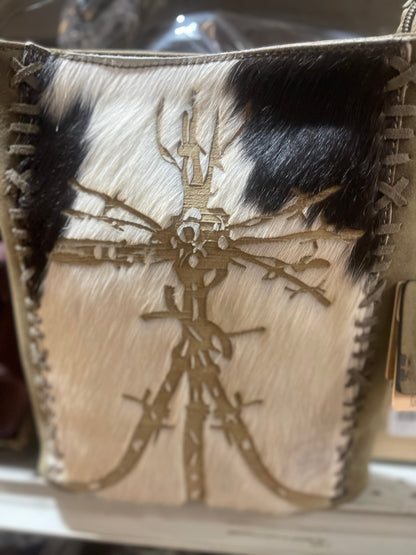 Cowhide Branded Tree Windmill Crossbody Purse