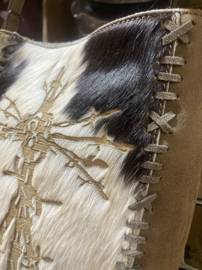 Cowhide Branded Tree Windmill Crossbody Purse