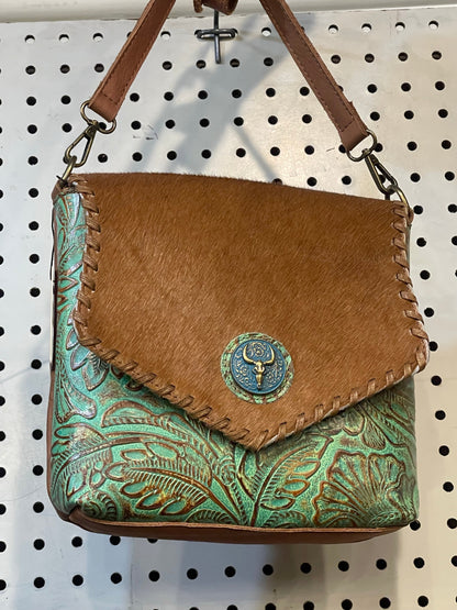 Turquoise Medallion Tooled Crossbody