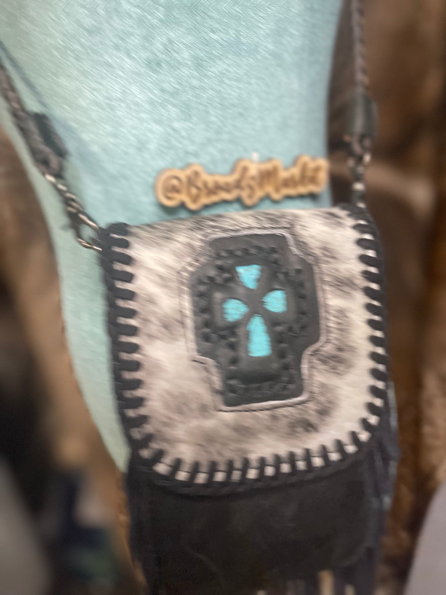 Cowhide Fringe Crossbody Purse Black