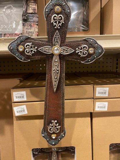 Western Turqouise Silver Studded Cross