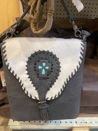 Cowhide Turquoise Stone Crossbody