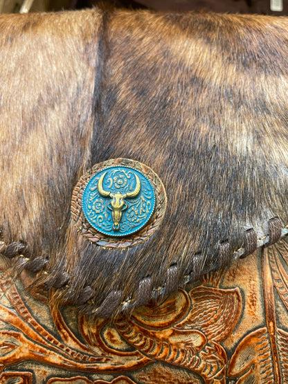 Turquoise Medallion Tooled Crossbody