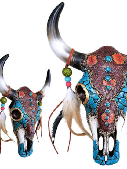 Turquoise Leather Feather Cowskull