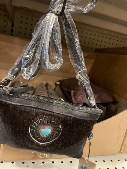 Cowhide Turqouise Heart Stone Crossbody