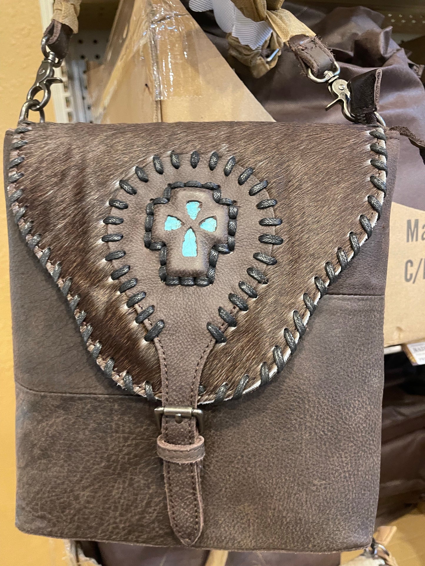 Cowhide Turquoise Stone Crossbody