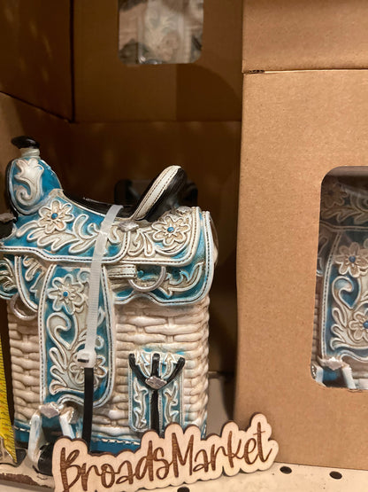 White & Blue Saddle Piggy Bank