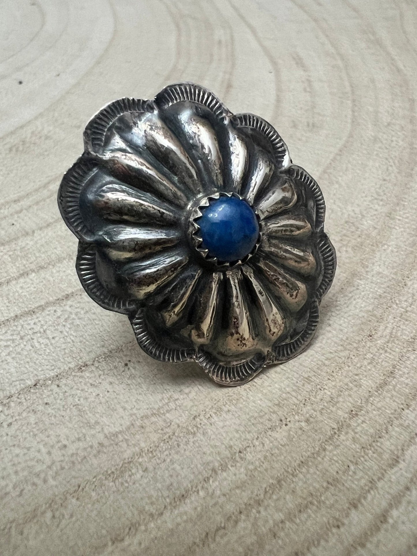 Joanee Silver Lapis Concho Adjustable Ring