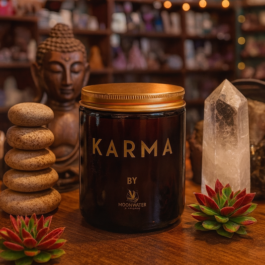 KARMA CANDLE - HIDDEN CRYSTALS INSIDE! Organic Soy 8oz, Insanely long lasting!