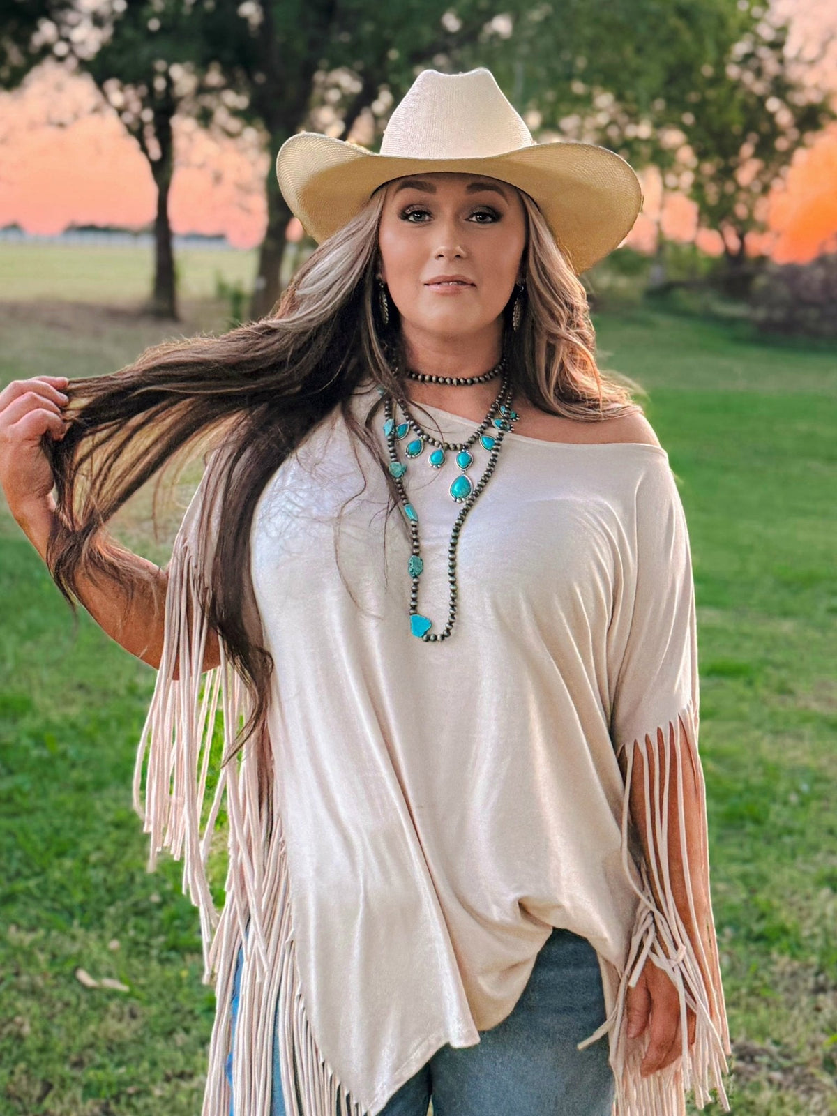 Western Teardrop Faux Turquoise & Faux Sterling Pearl Necklace — 16 Inch Southwestern Pendant