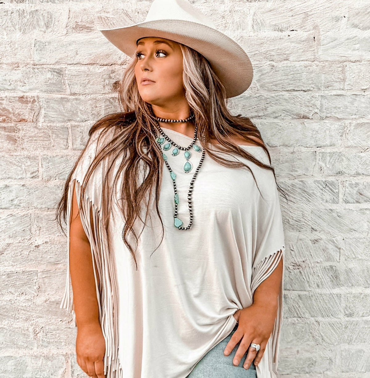Western Teardrop Faux Turquoise & Faux Sterling Pearl Necklace — 16 Inch Southwestern Pendant