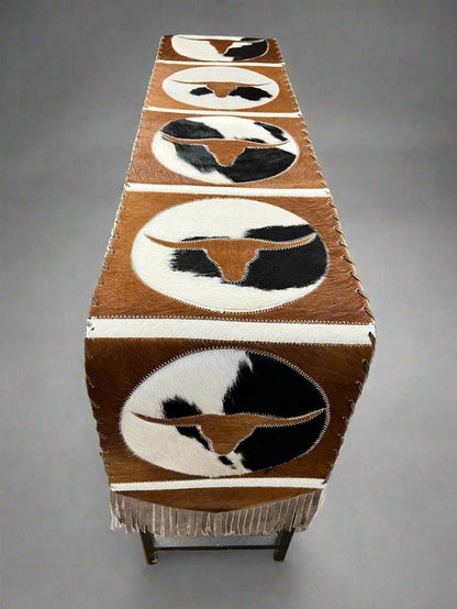 Longhorn Cowhide Table Runner with Fringe