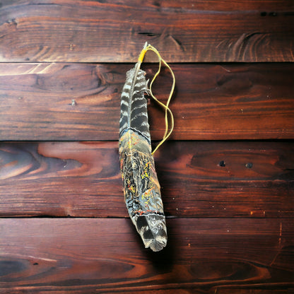 Painted hat feather by Chad Demien - Brown bear