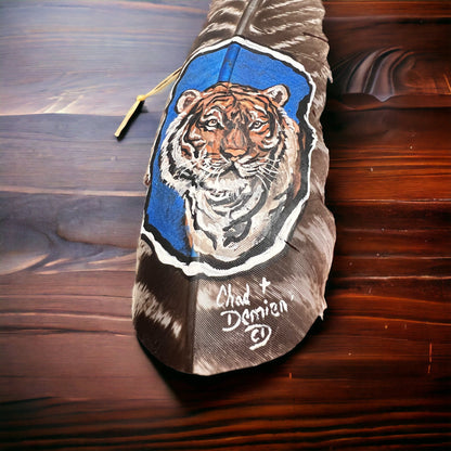 Painted hat feather by Chad Demien - Tiger