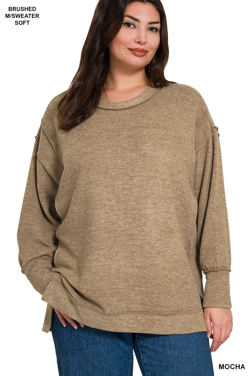 Plus Size Brushed Melange Hacci oversized sweater